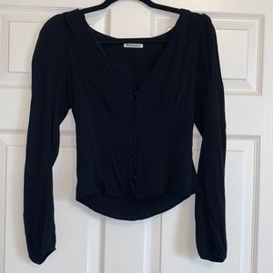 Reformation black linen long sleeve button top